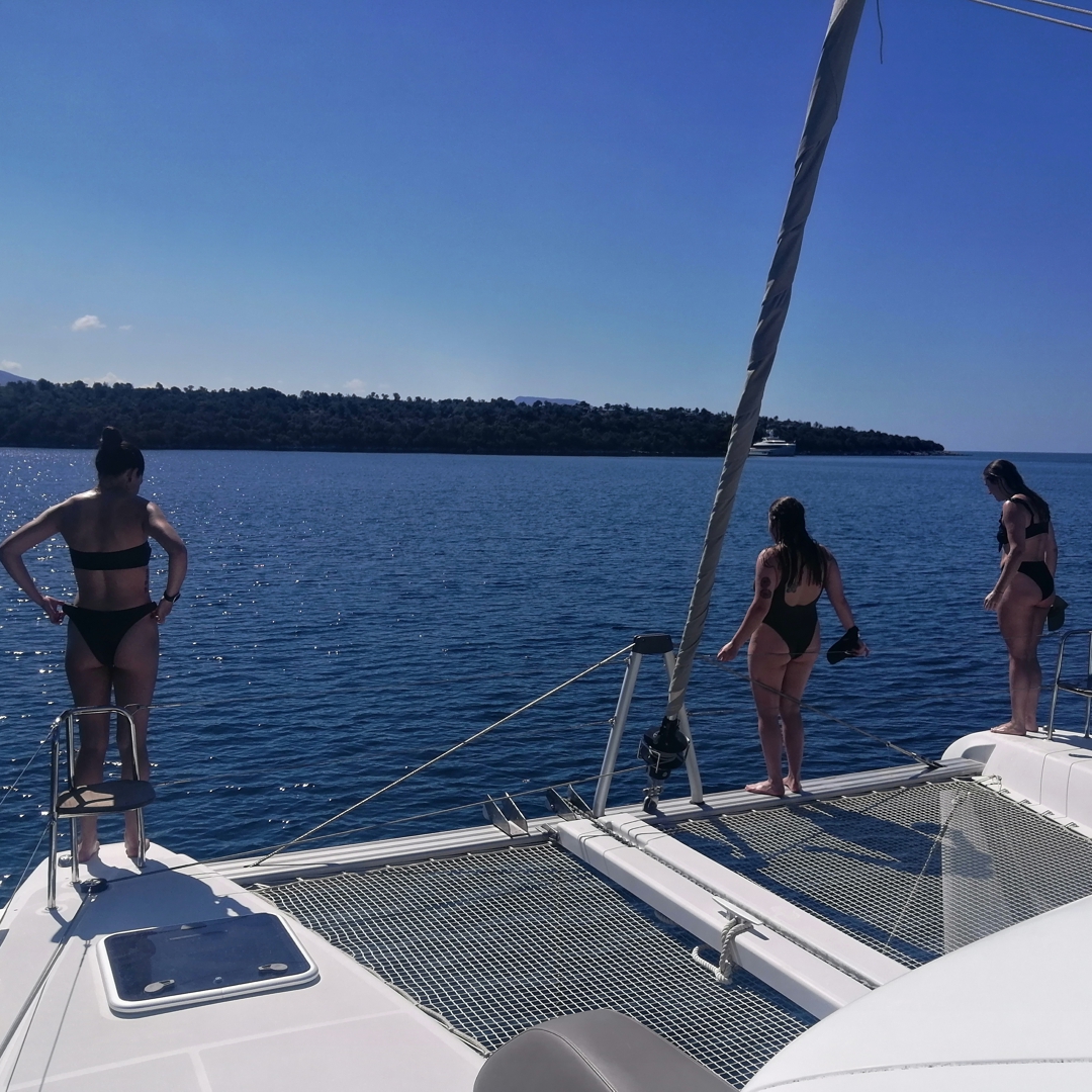 Jumping from the front of the catamaran